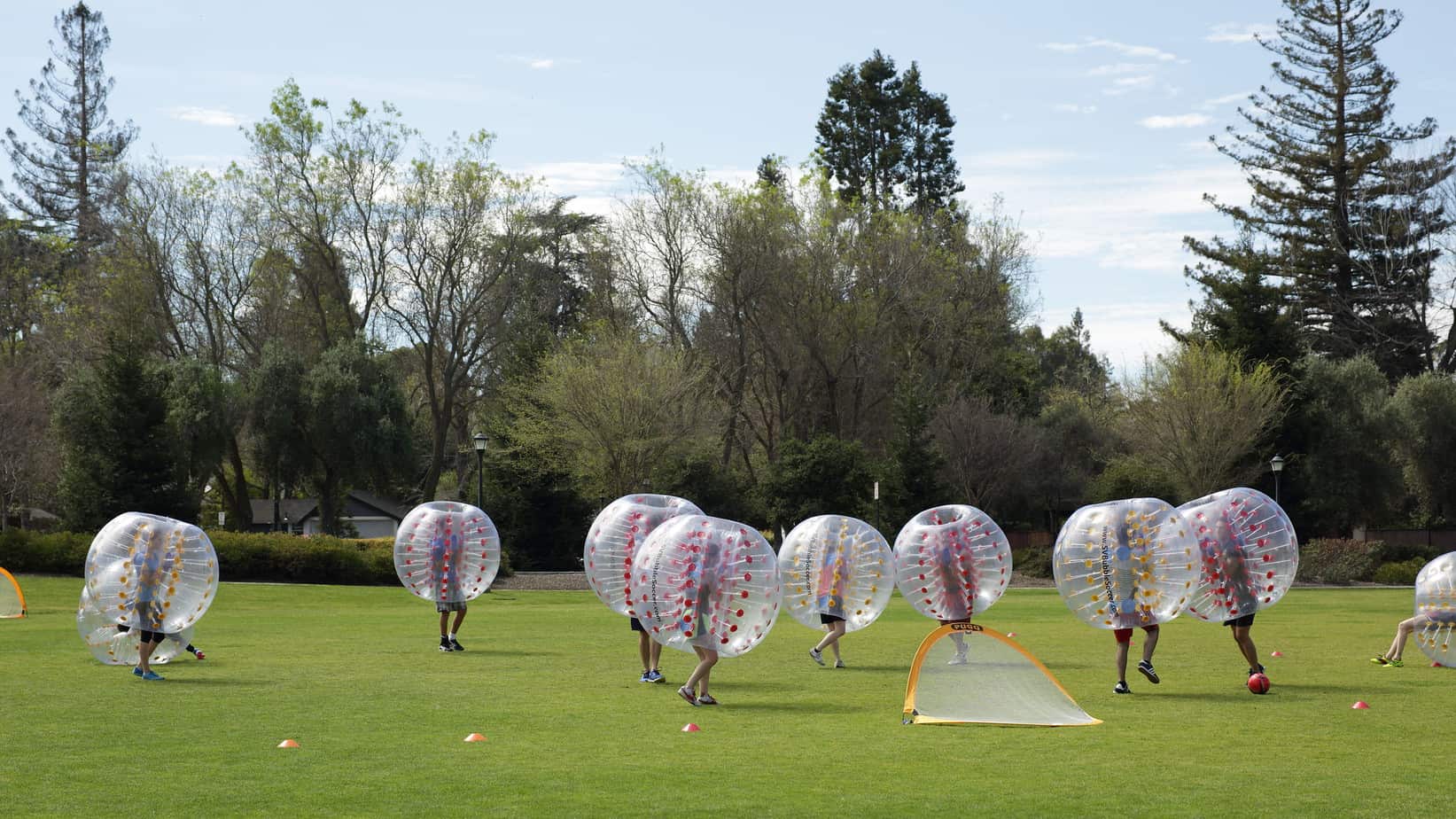 Outdoor bubble soccer game